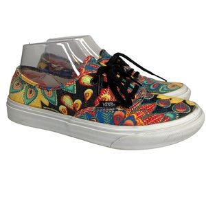 VANS Women 7 / Men 5.5 Colorful Peacock Feathers Canvas Lace Low Sneaker‎ Shoes